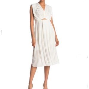 NWT RACHEL Rachel Roy Galen Pleated Cutout Midi Dress, Eggshell White, Size 6